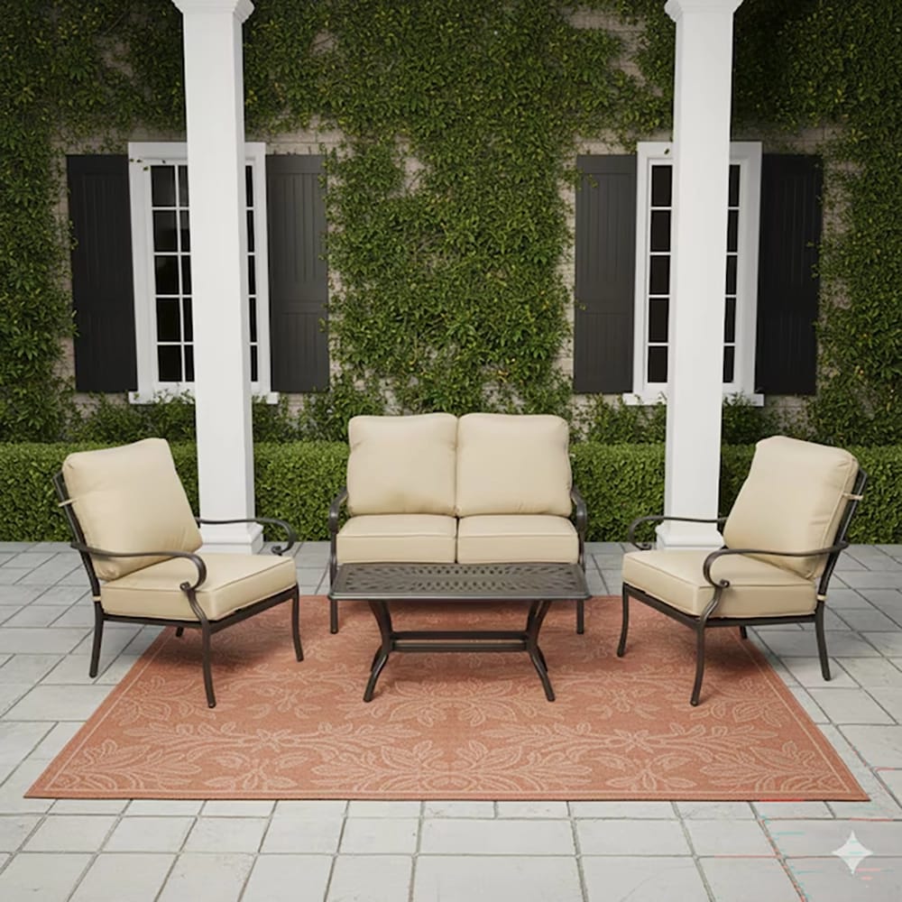 Alfresco Home Newbury 4 Piece Cast Aluminum Seating Set