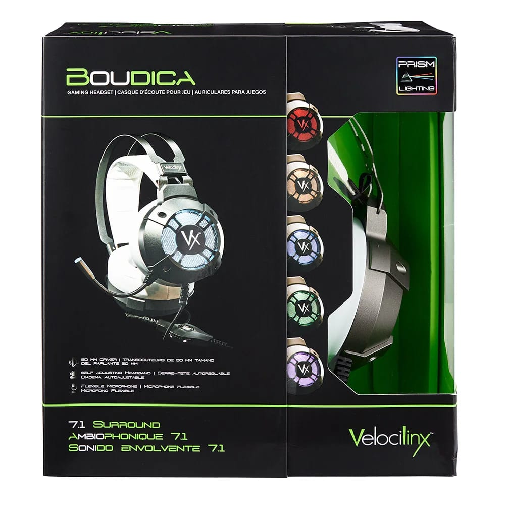 Velocilinx Surround Sound USB Gaming Headset, White/Silver