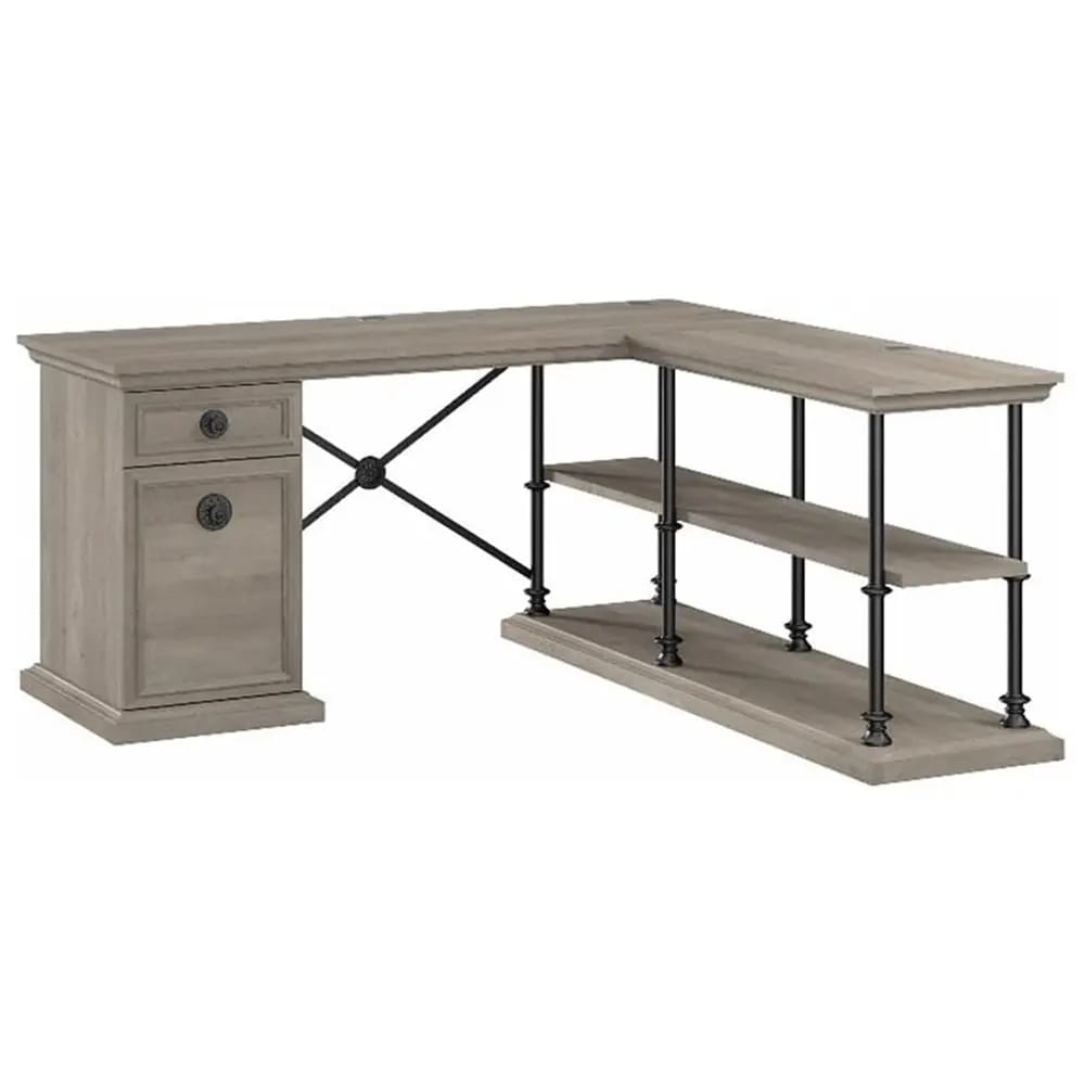 Bush Home Coliseum Designer L Shaped Desk with Storage, Driftwood Gray