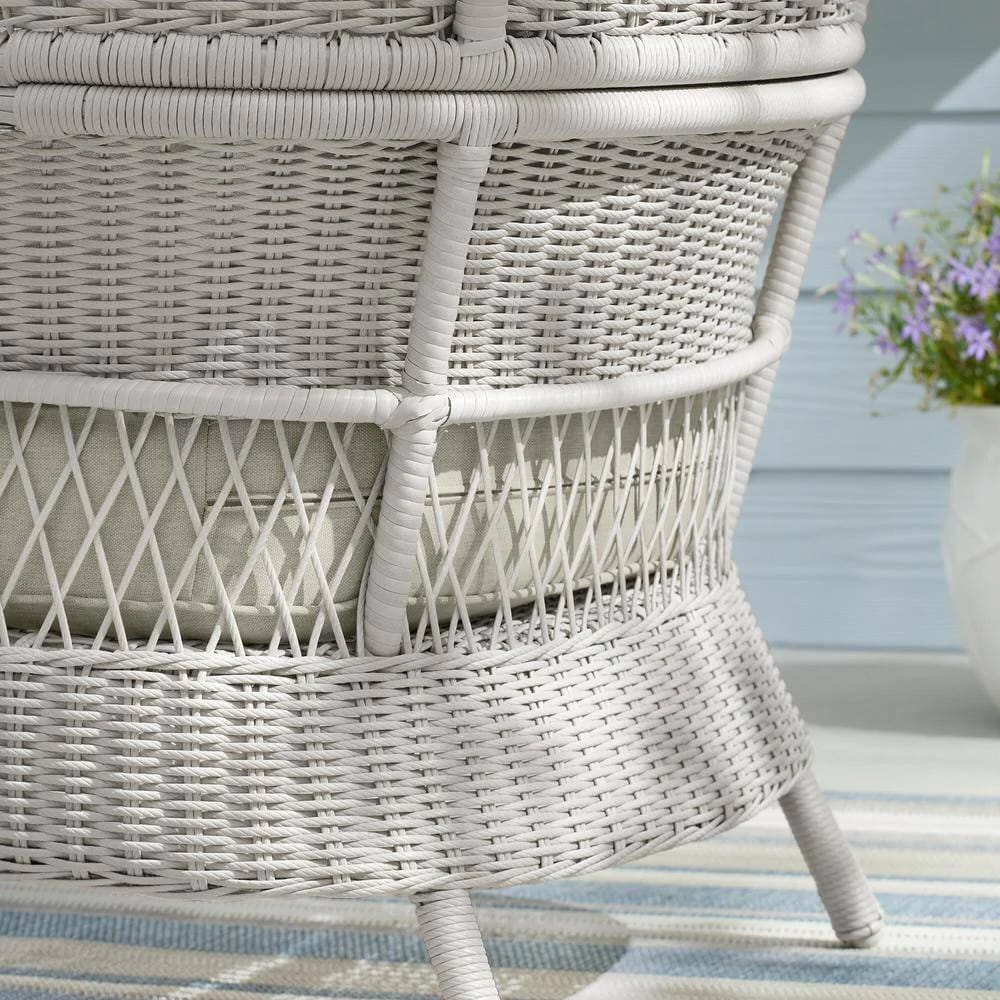 Hampton Bay Pinecroft French Linen 2-Piece Wicker Outdoor Lounge Chair and Ottoman, White/Tan