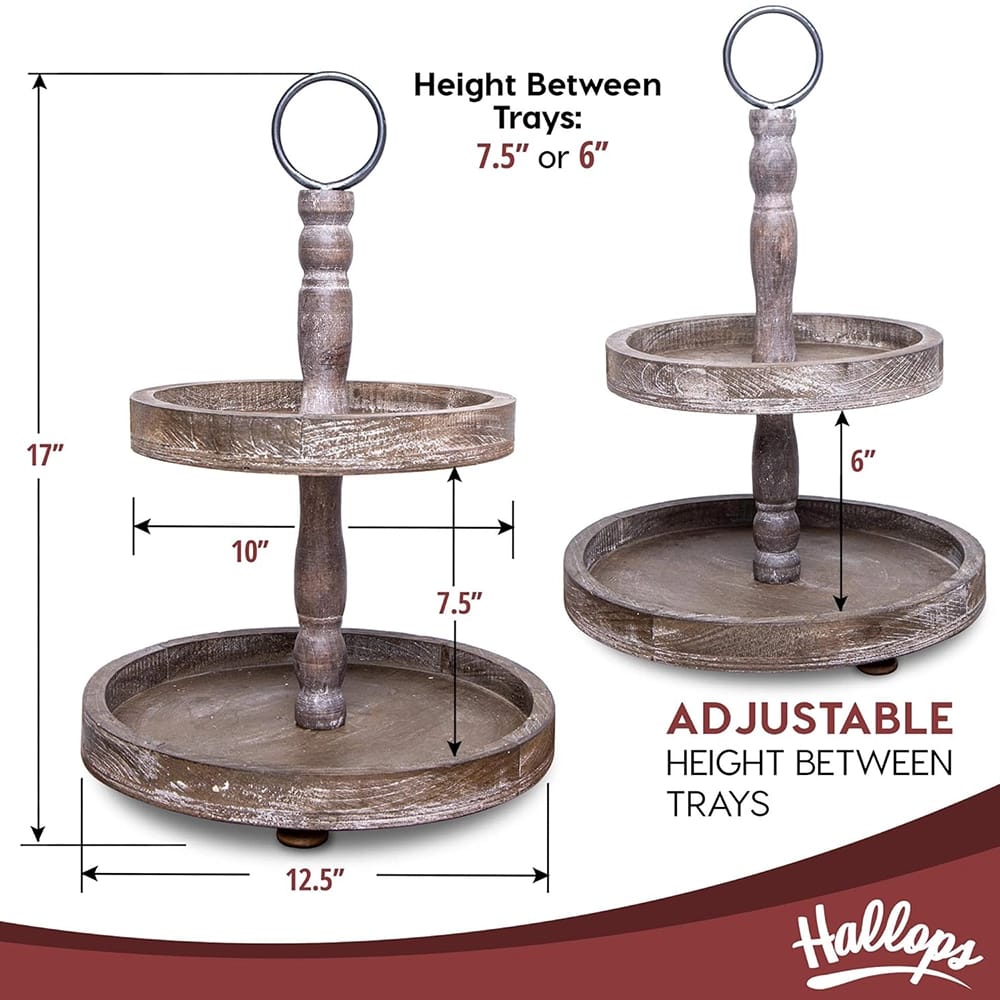 Hallops Adjustable Rustic 2 Tier Tray, Chocolate