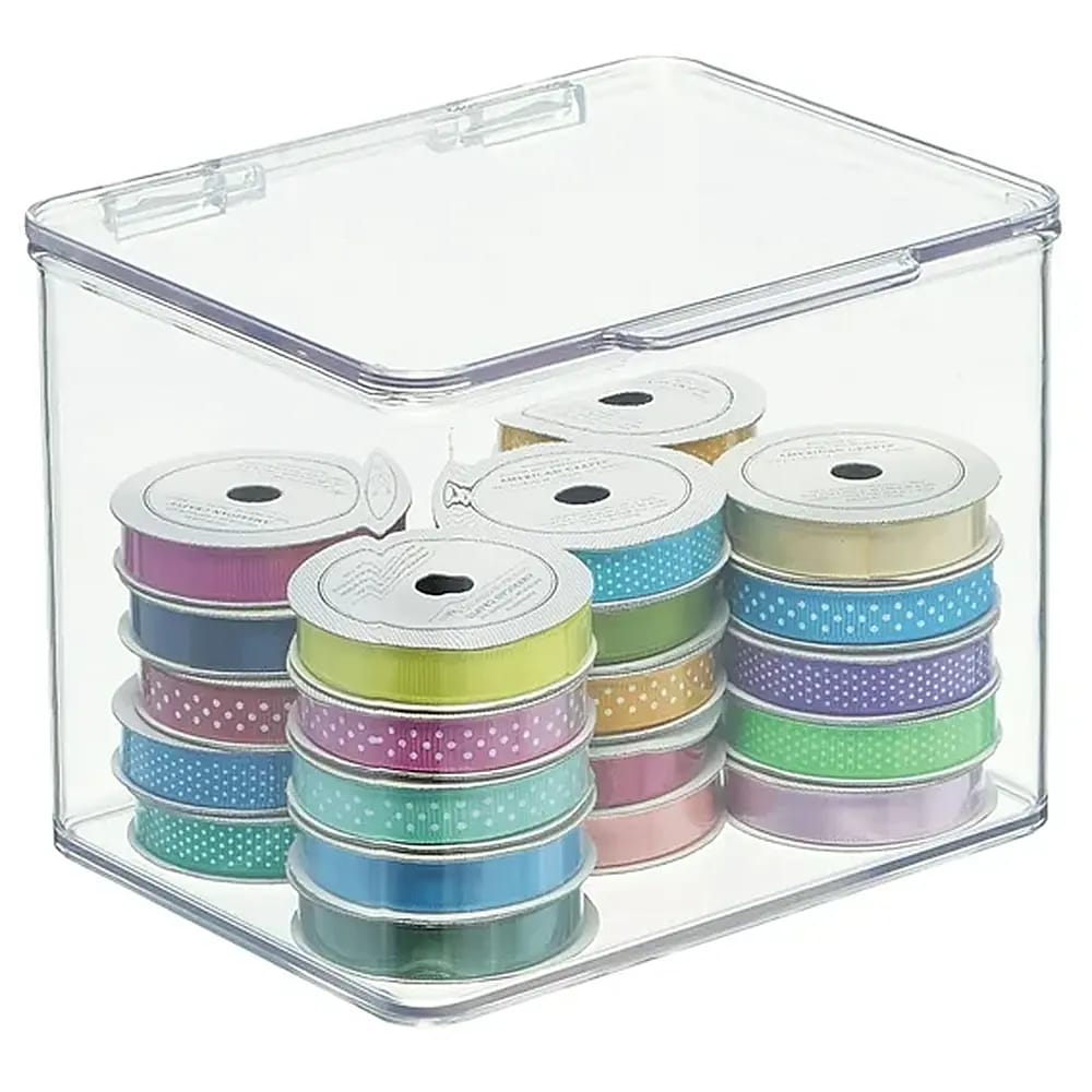 mDesign Plastic Stackable Storage Box with Hinge Lid, 8 Pack