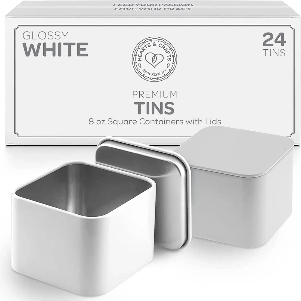 Hearts & Crafts Premium Square Tins, White, 24 Pack