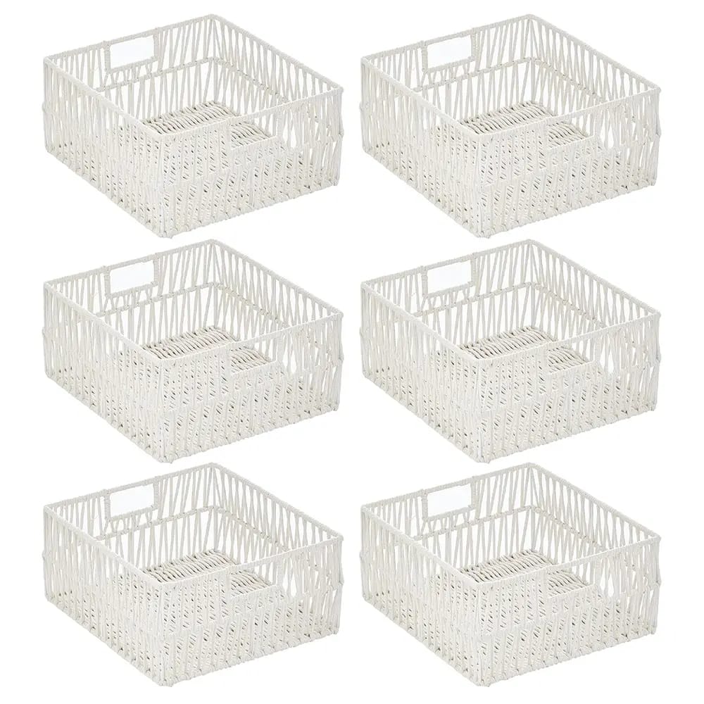 mDesign Cotton Macrame Storage Basket, White, 6 Pack