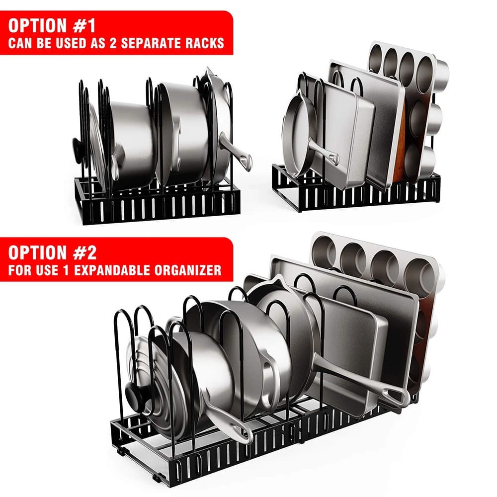GeekDigg Adjustable Pot Organizer Rack, Black