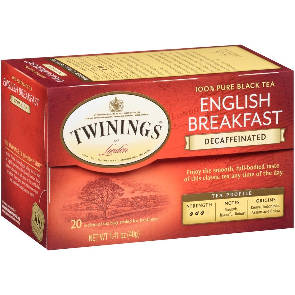 Twinings of London Decaffeinated English Breakfast Black Tea Bags, 20 Count