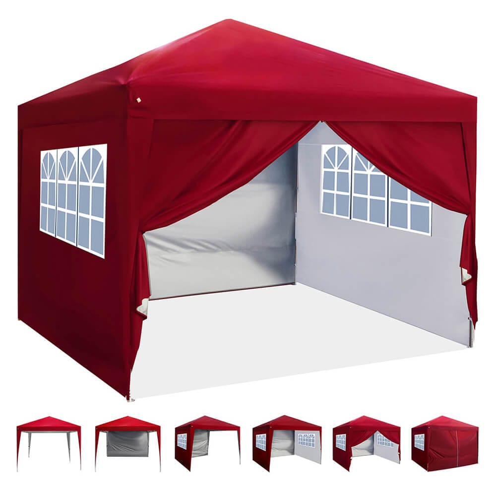 10' x 10' Pop-Up Canopy Tent with Sidewall & Windows, Red