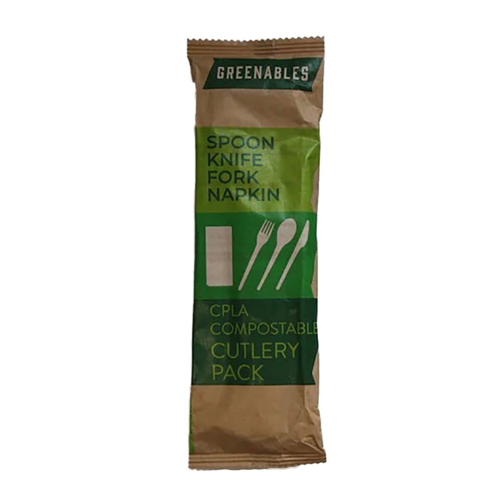 Greenables Compostable Pre-Packaged Cutlery Set, Black, 100 Pack
