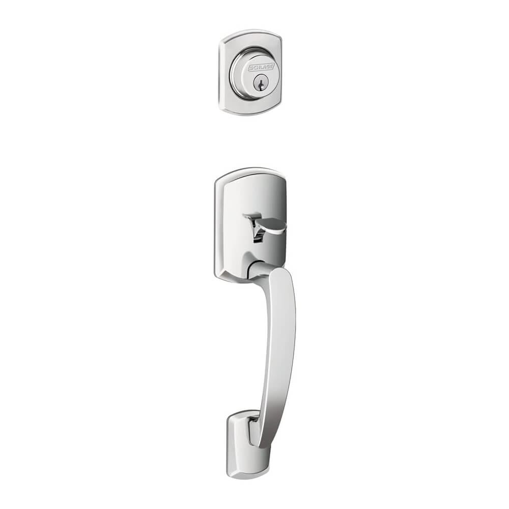 Schlage Greenwich Exterior Handleset Lever, Bright Chrome