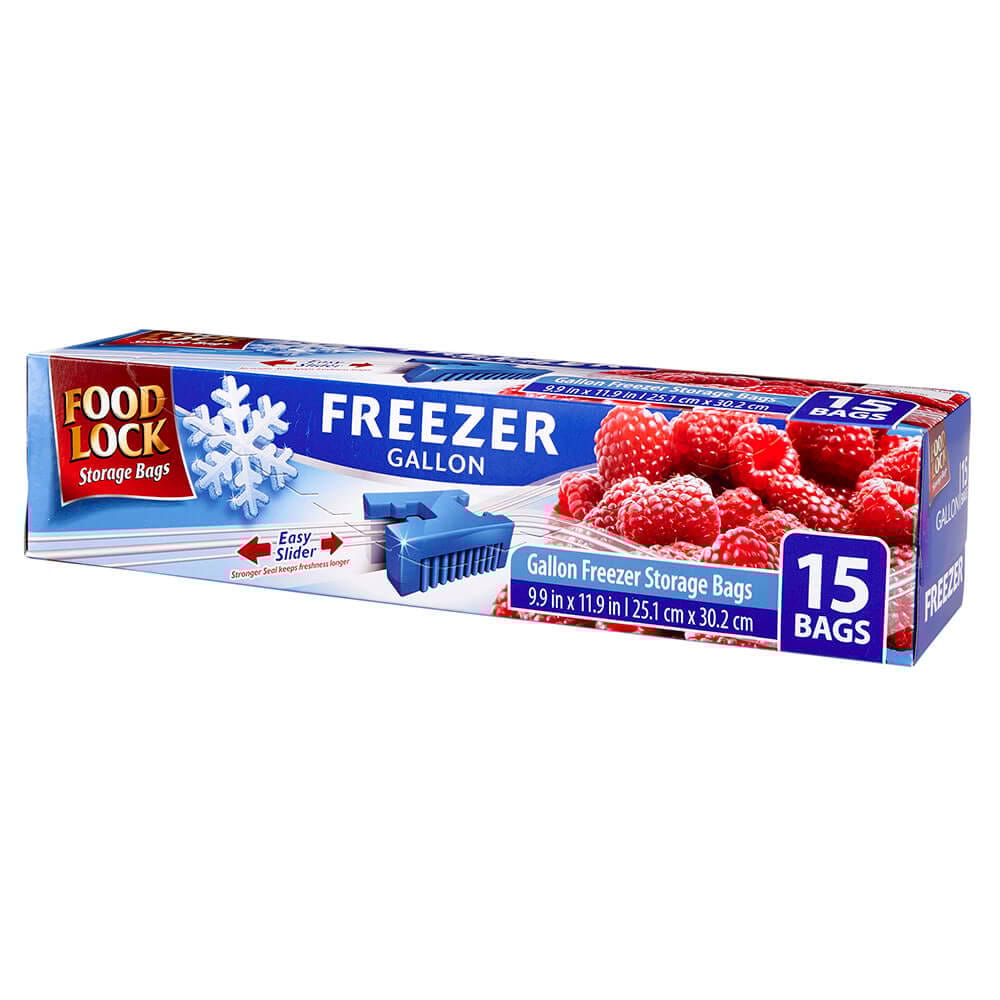 Food Lock Easy Slider Gallon Freezer Storage Bags, 15 Count