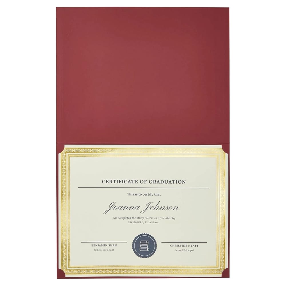Best Paper Greetings Certificate Holders, Burgundy, 12 Pack