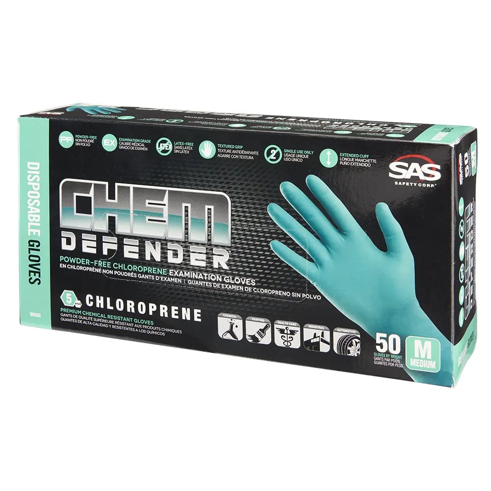 SAS ChemDefender M Powder-Free Chloroprene Disposable Gloves, 50 Count