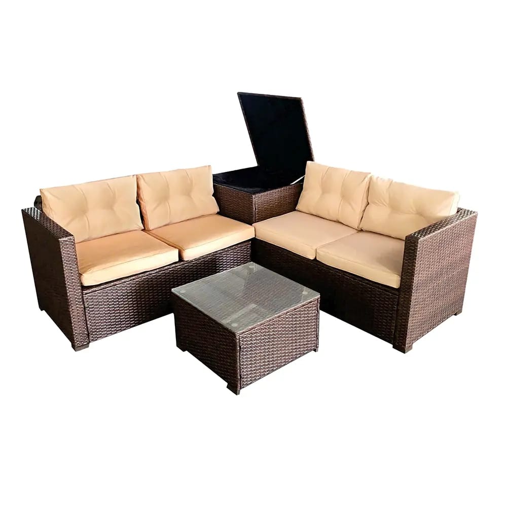 4-Piece Resin Wicker Sectional with Storage Bin