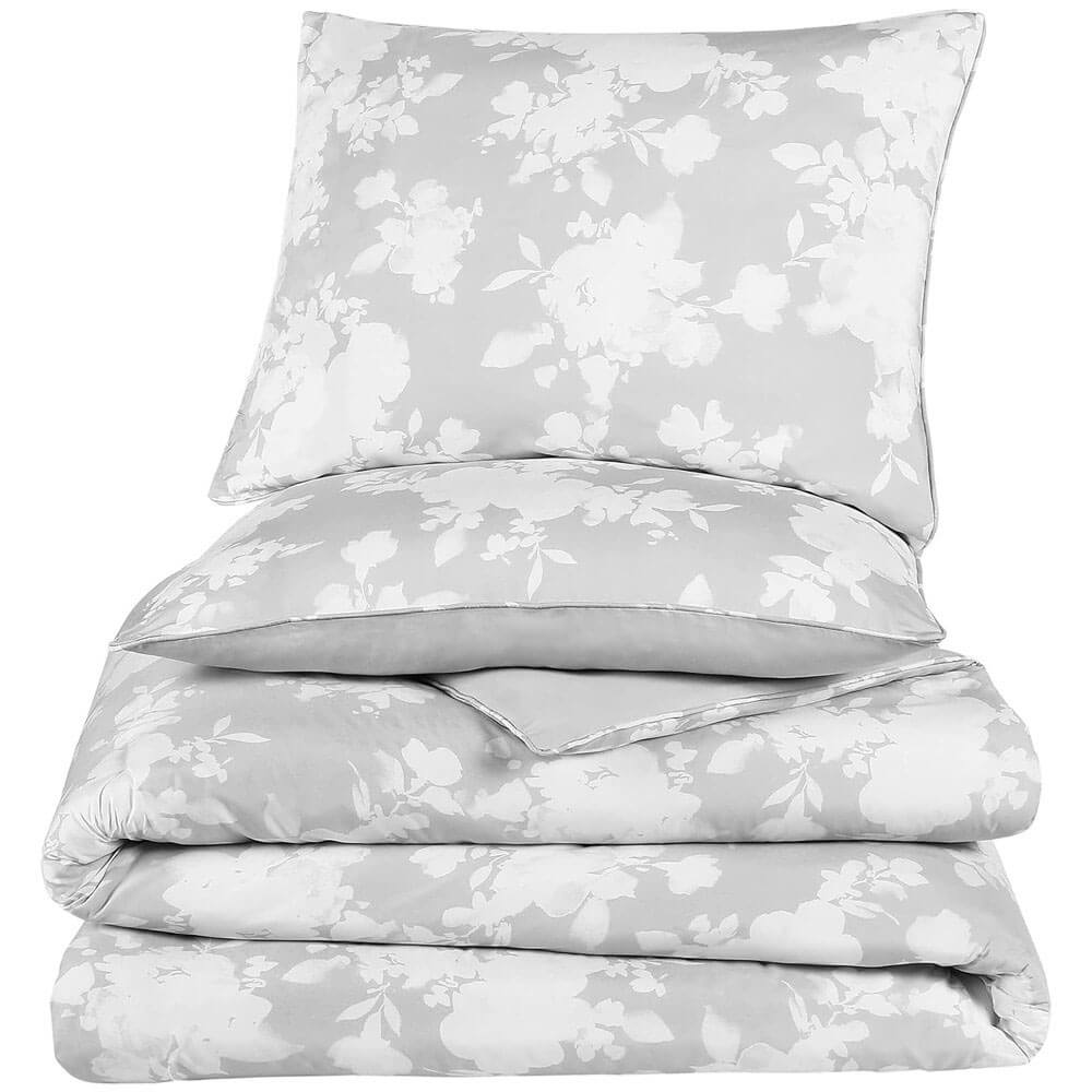 WellBeing by Sunham Luxurious Blend 3-Piece Floral Printed Comforter Set, Full/Queen, Gray