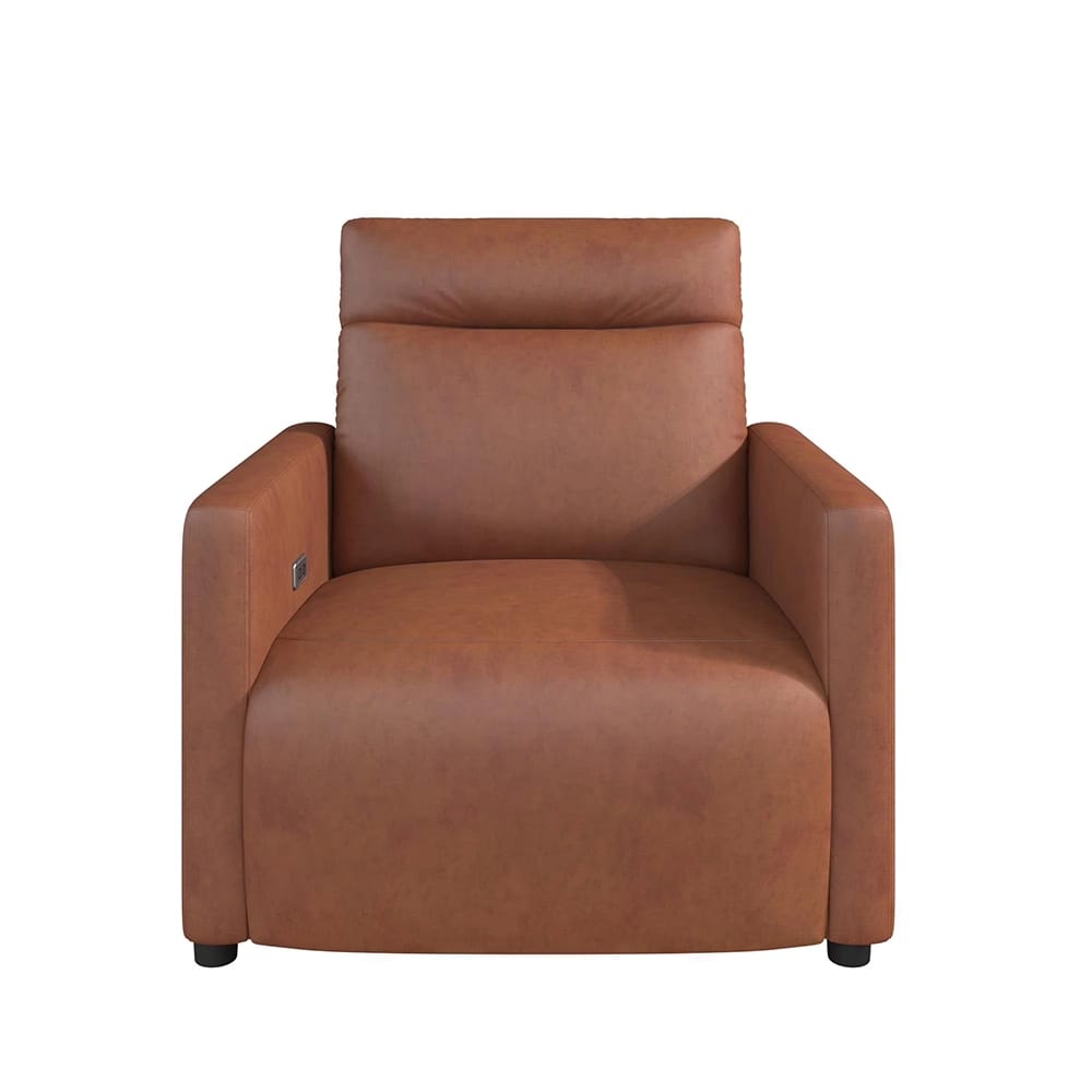 Upholstered Power Recliner Chair, Light Brown Faux Leather