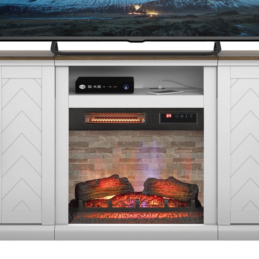 Twin Star Home TV Stand with Electric Fireplace, White