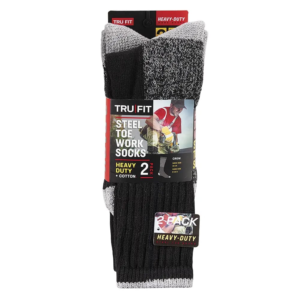 TRU FIT Heavy-Duty + Cotton Men's Steel Toe Work Socks, 2 Pair