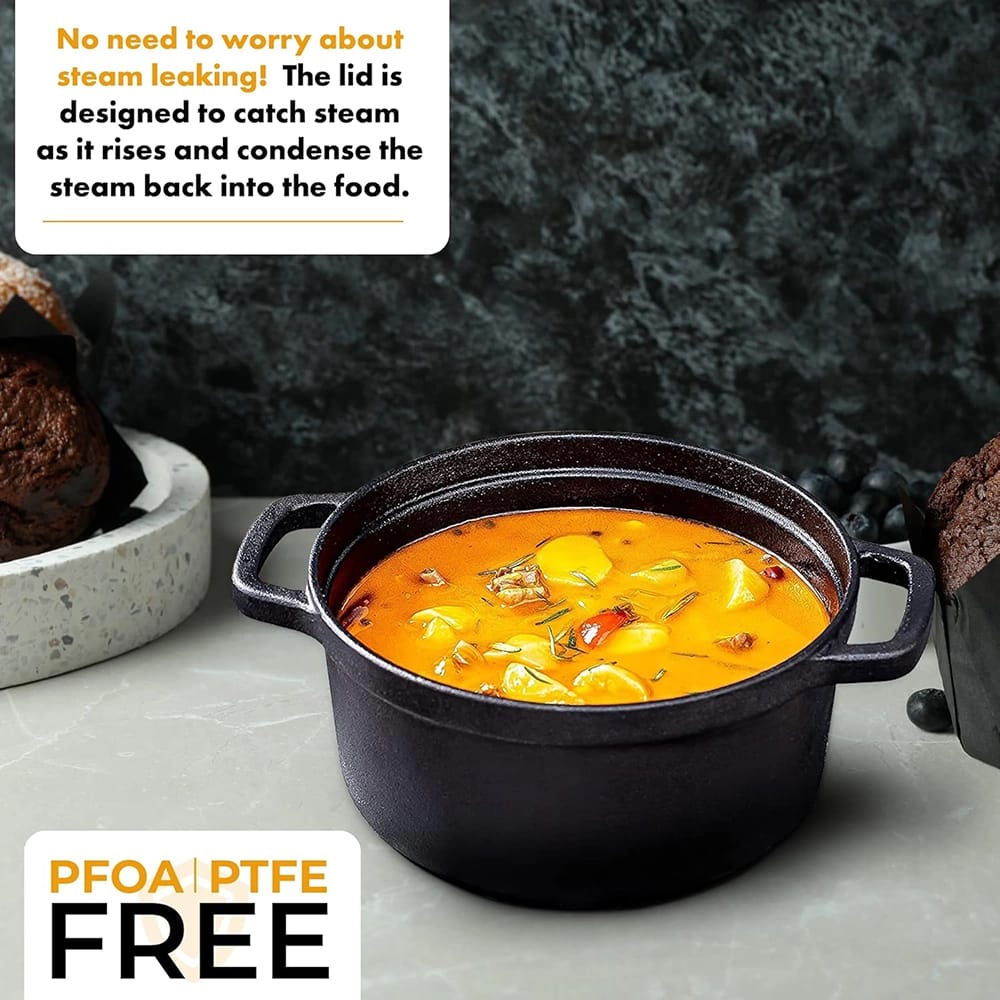 Bruntmor 6.5 Quart Pre-Seasoned Cast Iron Dutch Oven, Black