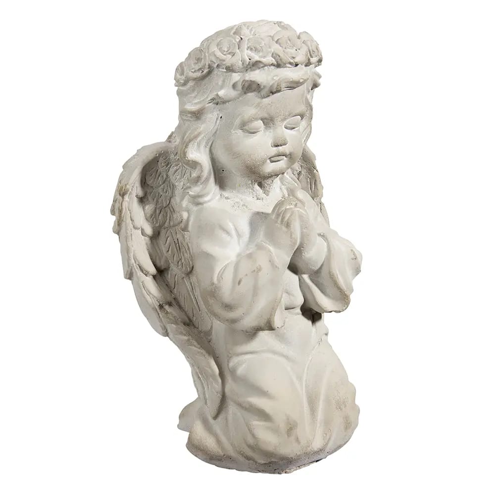 Praying Cherubim Girl Cement Statue, Gray