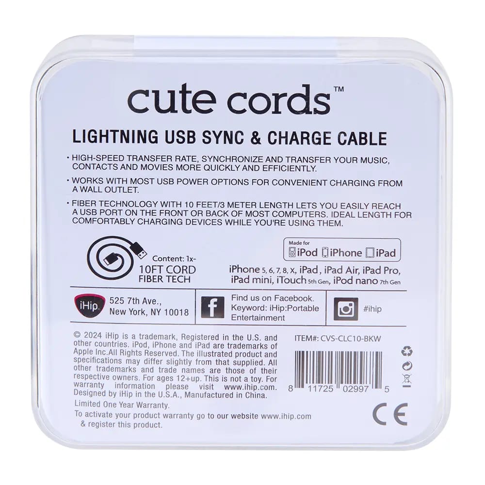 Cute Cords Braided Lightning Cable, 10 ft.