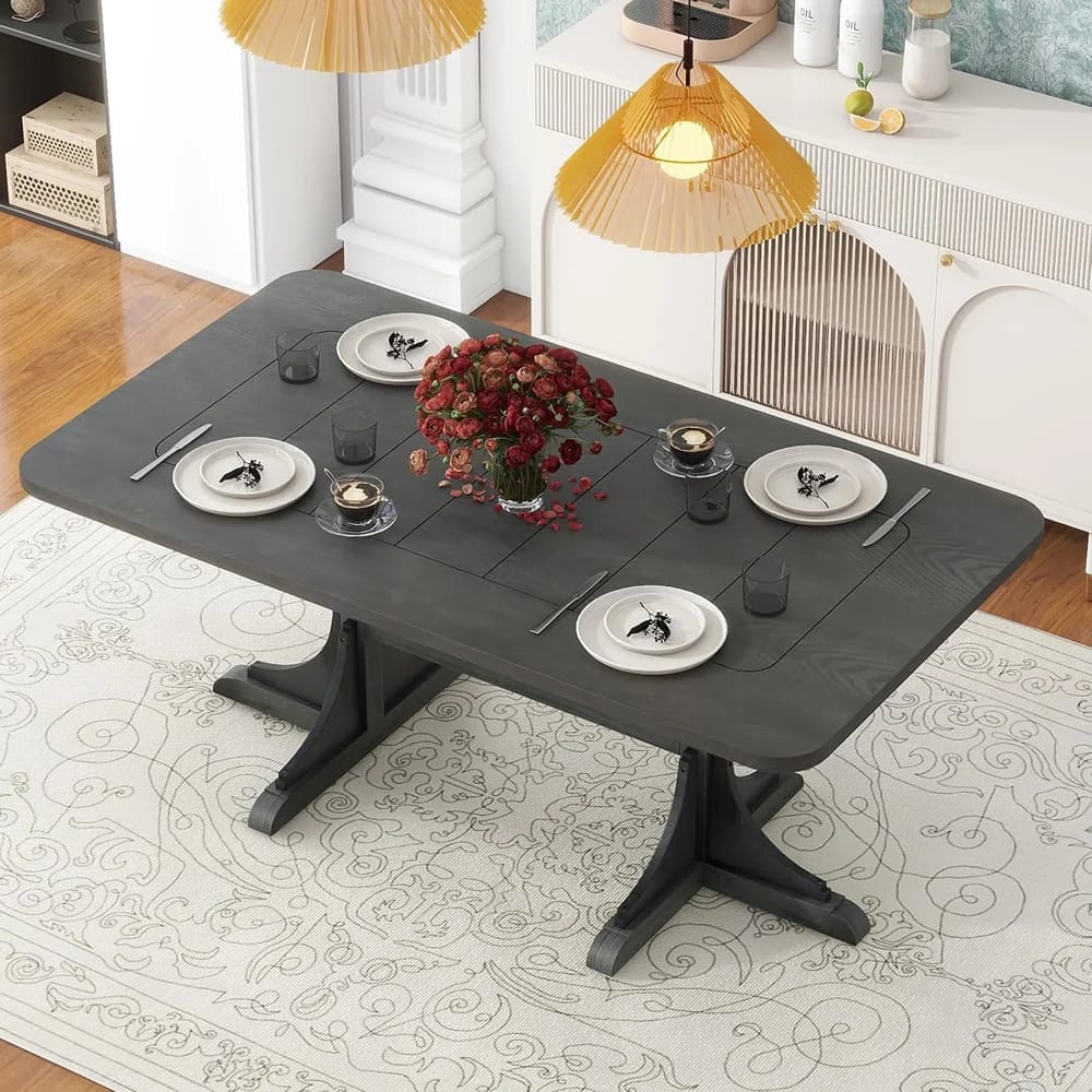 Retro Style Wooden Rectangular Dining Table, Gray