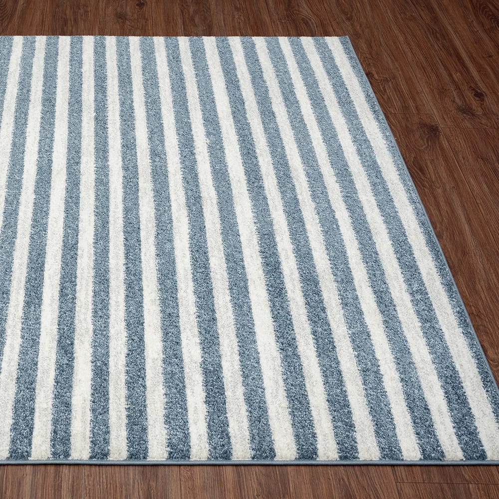Daphnes 8'6" x 12'5" Contemporary Striped Area Rug, Blue/Cream