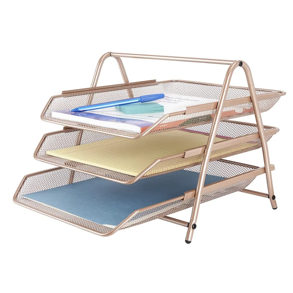 3 Tier Rose Gold File Tray