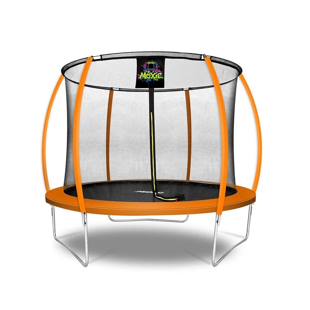 Machrus Moxie Pumpkin-Shaped Outdoor Trampoline Set with Premium Top-Ring Frame Safety Enclosure, Orange, 10.5'