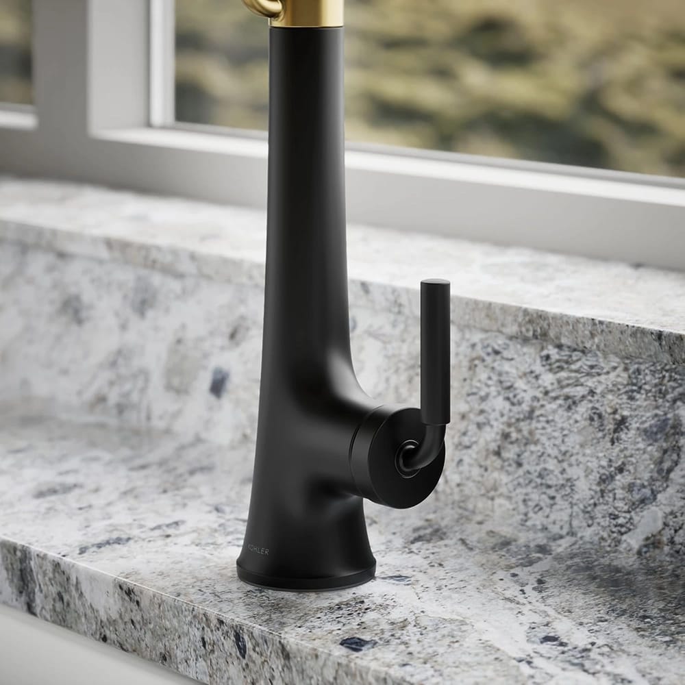 KOHLER Pull-Down Kitchen Sink Faucet, Matte Black/Brass
