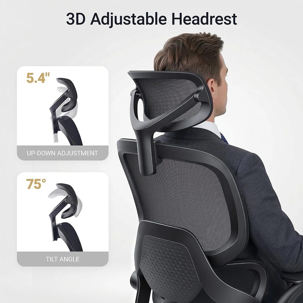 FAMSINGO Ergonomic Mesh Back Office Chair with Flip up Armrests, Black