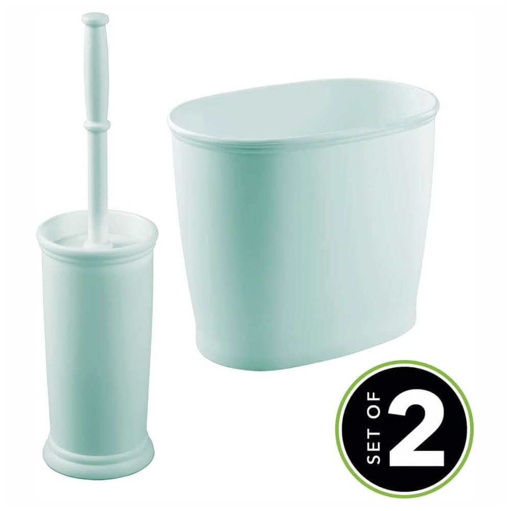 mDesign Compact Toilet Brush/Oval Waste Can Combination Set, Mint Green