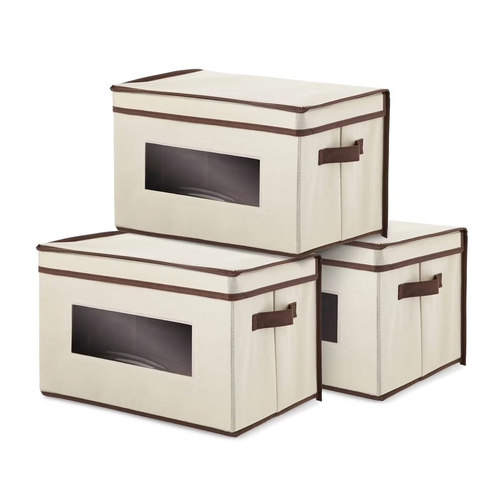 Juvale Large Collapsible Fabric Storage Bins, Beige, 3 Pack