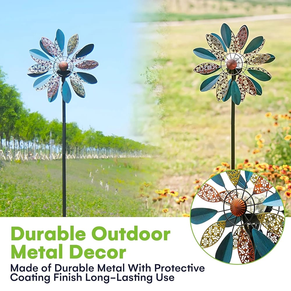 SteadyDoggie 75" Solar Wind Spinner, Bronze/Blue
