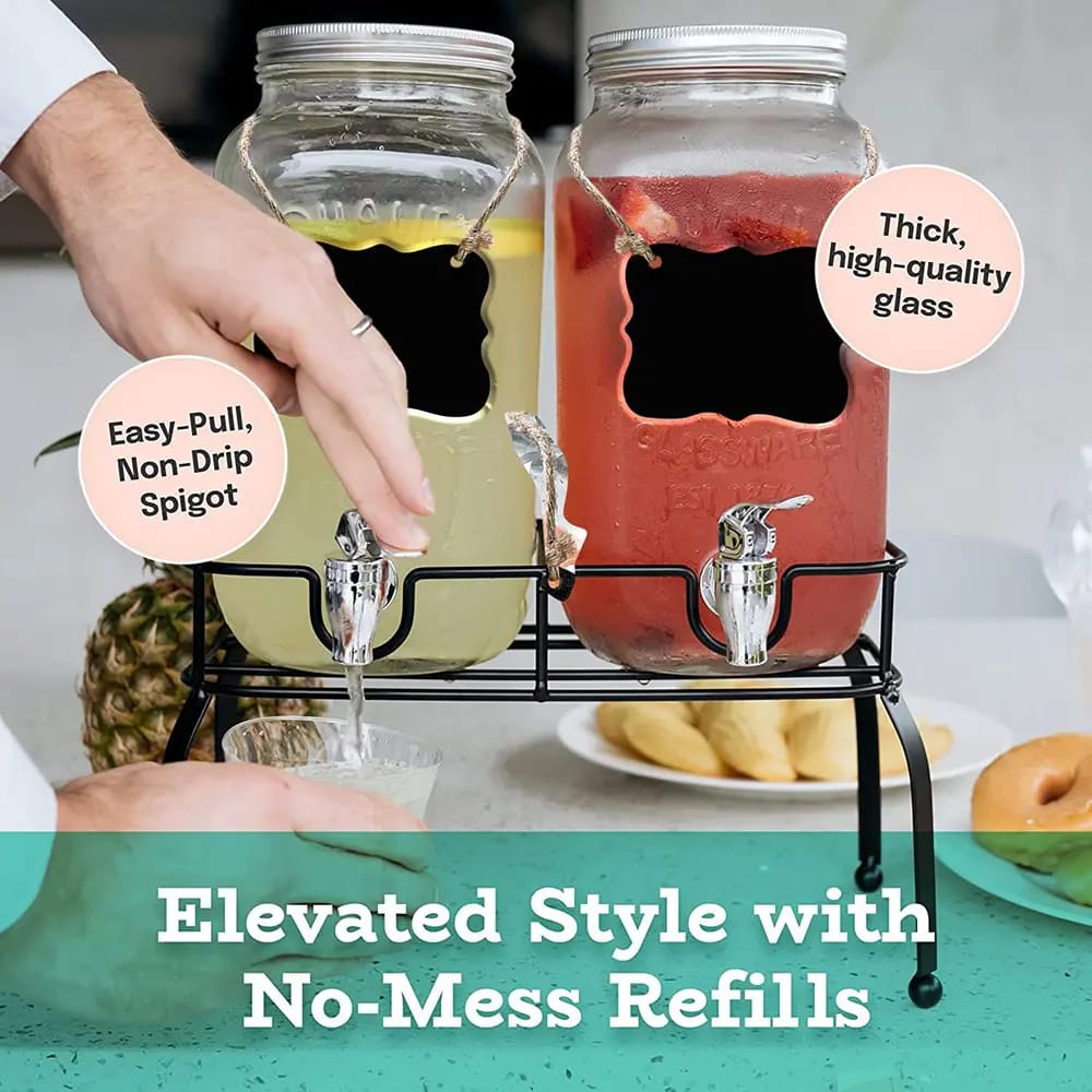 Estilo Glass Drink Dispenser, 1 Gallon, Set of 2