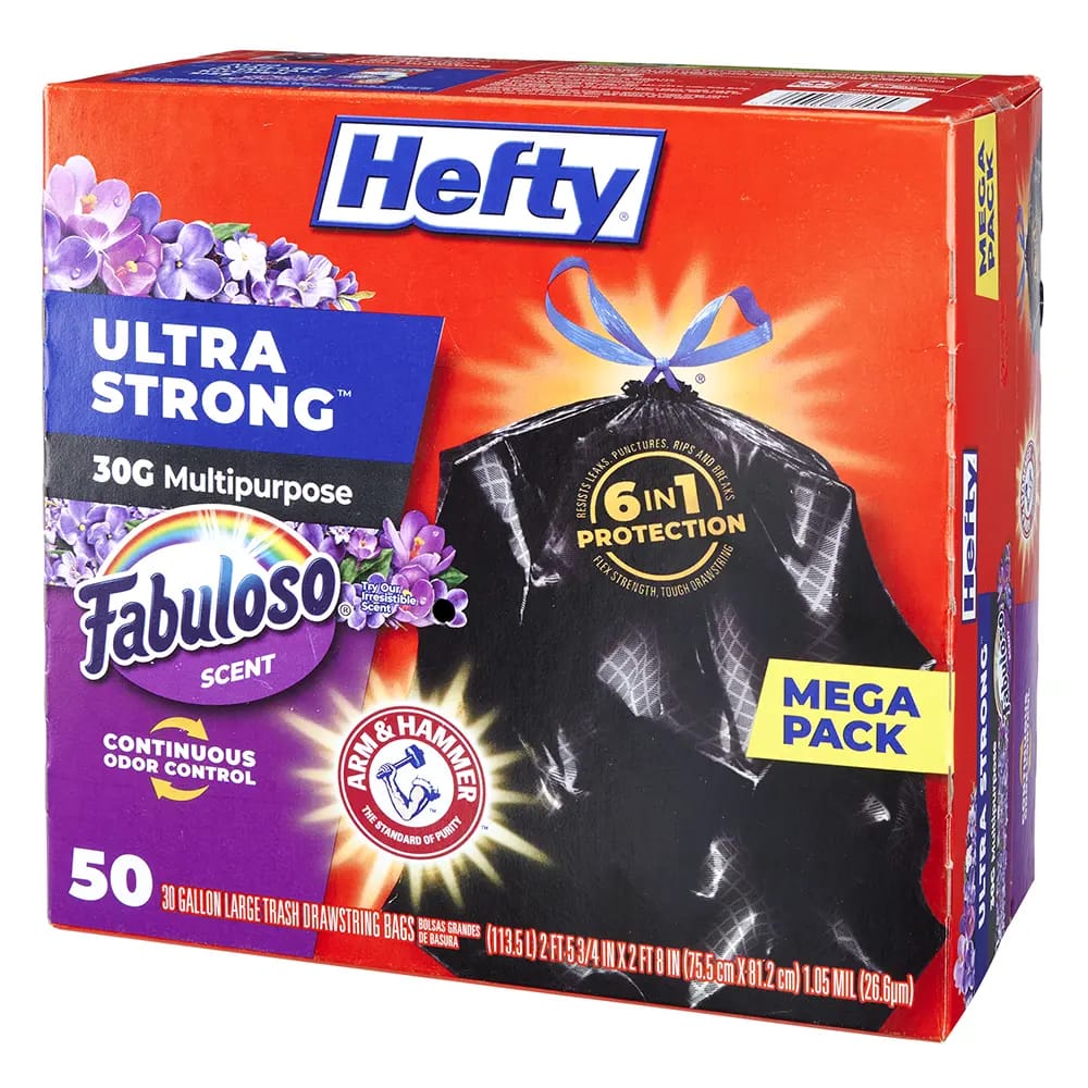 Hefty Ultra Strong Multipurpose Fabuloso 30 Gallon Trash Bags, 50 Count