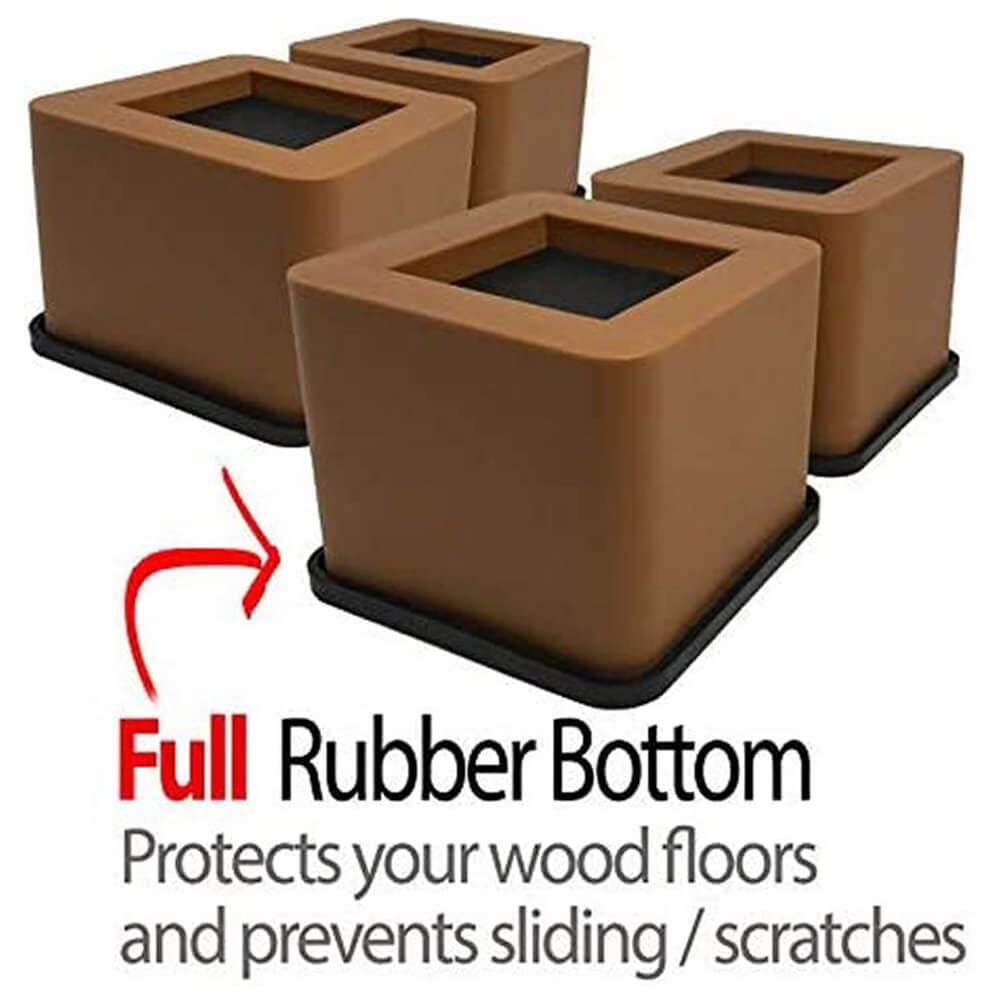 iPrimio 3-Inch Lift Square Bed Risers, Set of 4, Brown