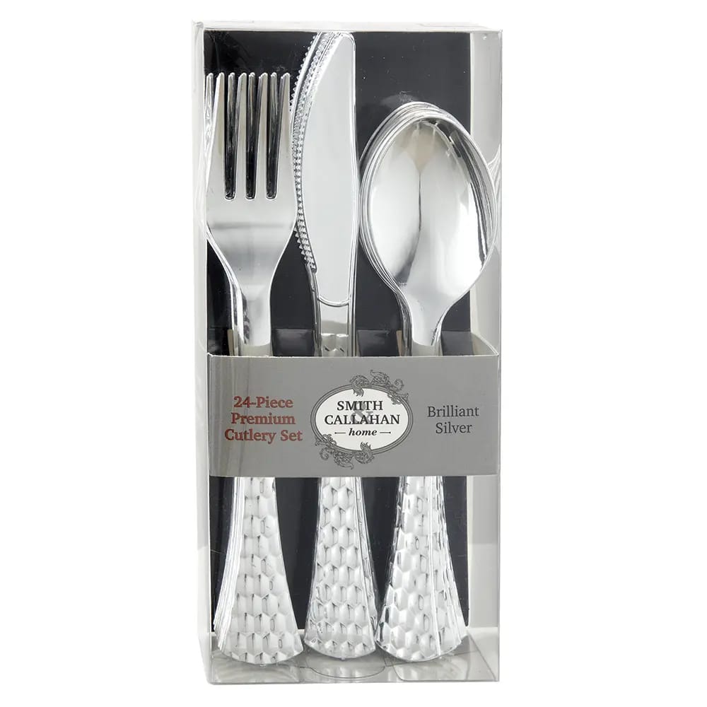 Smith & Callahan Brillian Silver Premium Plastic Cutlery Set, 24 Piece