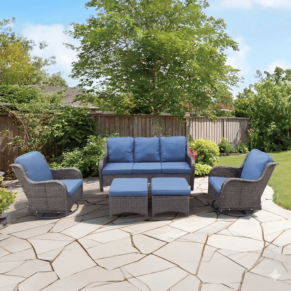 5-Piece Resin Wicker Set, Blue/Dark Brown