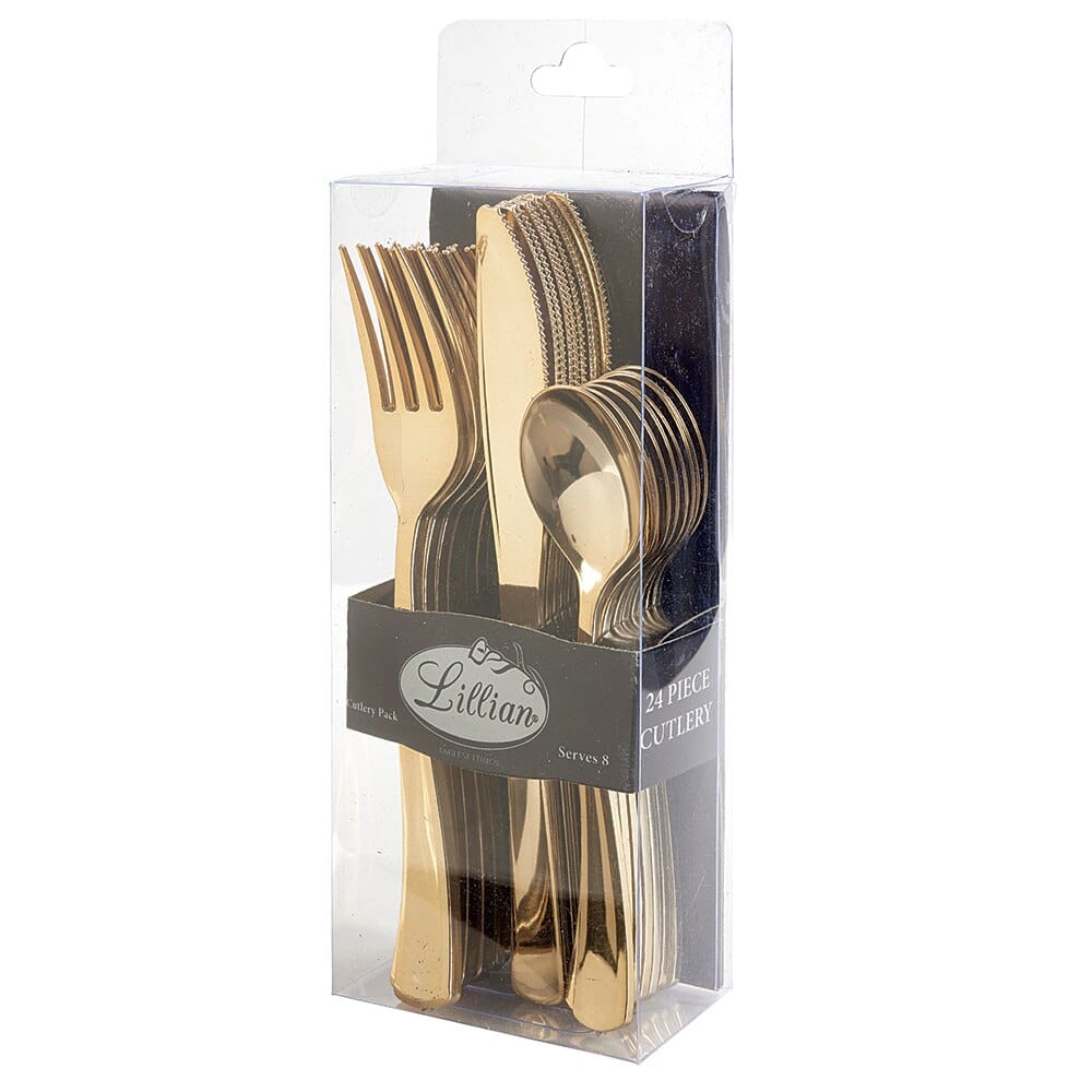 Lillian Gold Plastic Cutlery Set, 24-Piece