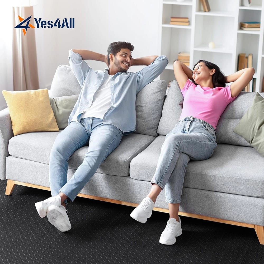 Yes4All EVA Interlocking Mats, Puzzle Floor Tiles, Black, 48 sq ft