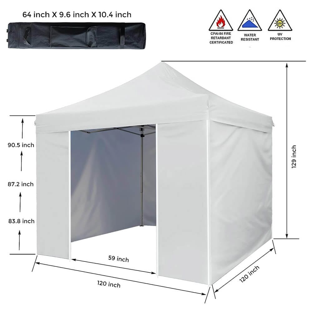 10' x 10' Pop-Up Canopy Tent with 4 Sidewalls, White