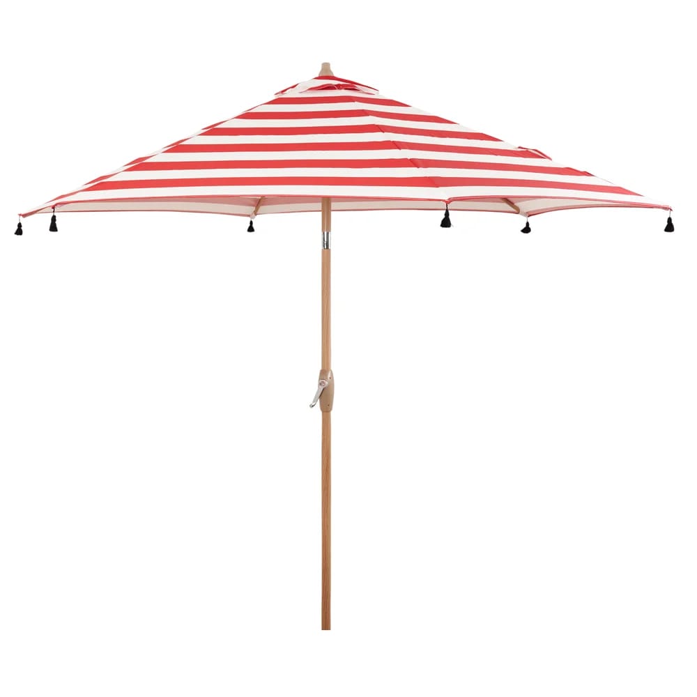 9' Striped Tassel Umbrella, Red Stripe