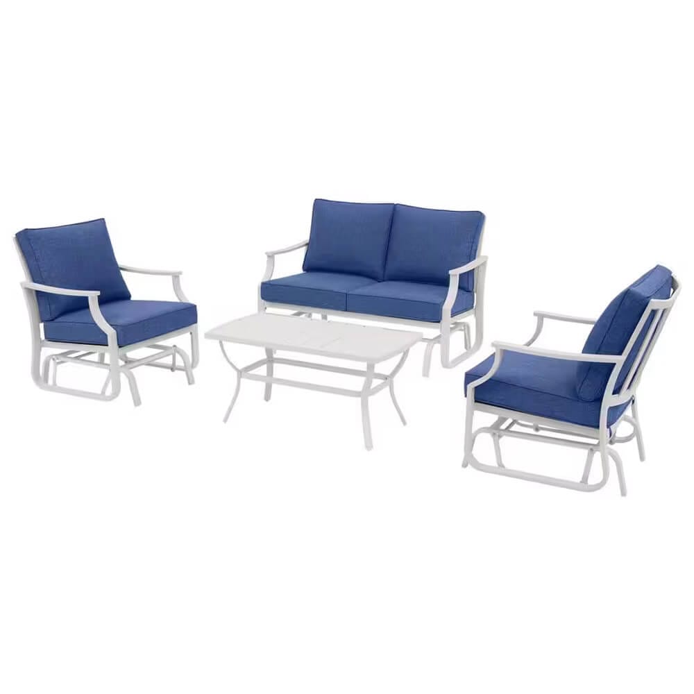 Harbor Point 4-Piece Patio Conversation Set, Mariner Blue/White