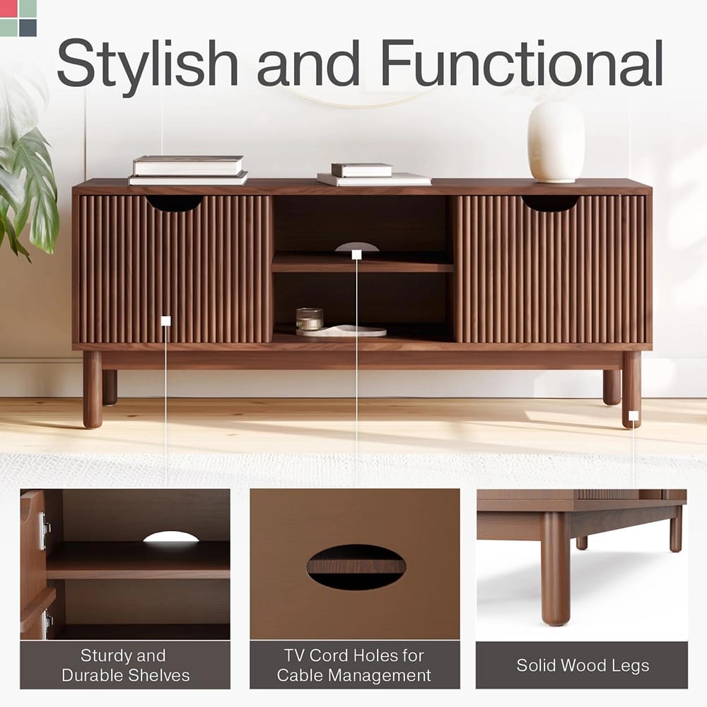 Stead Low Profile Fluted TV Stand, Walnut