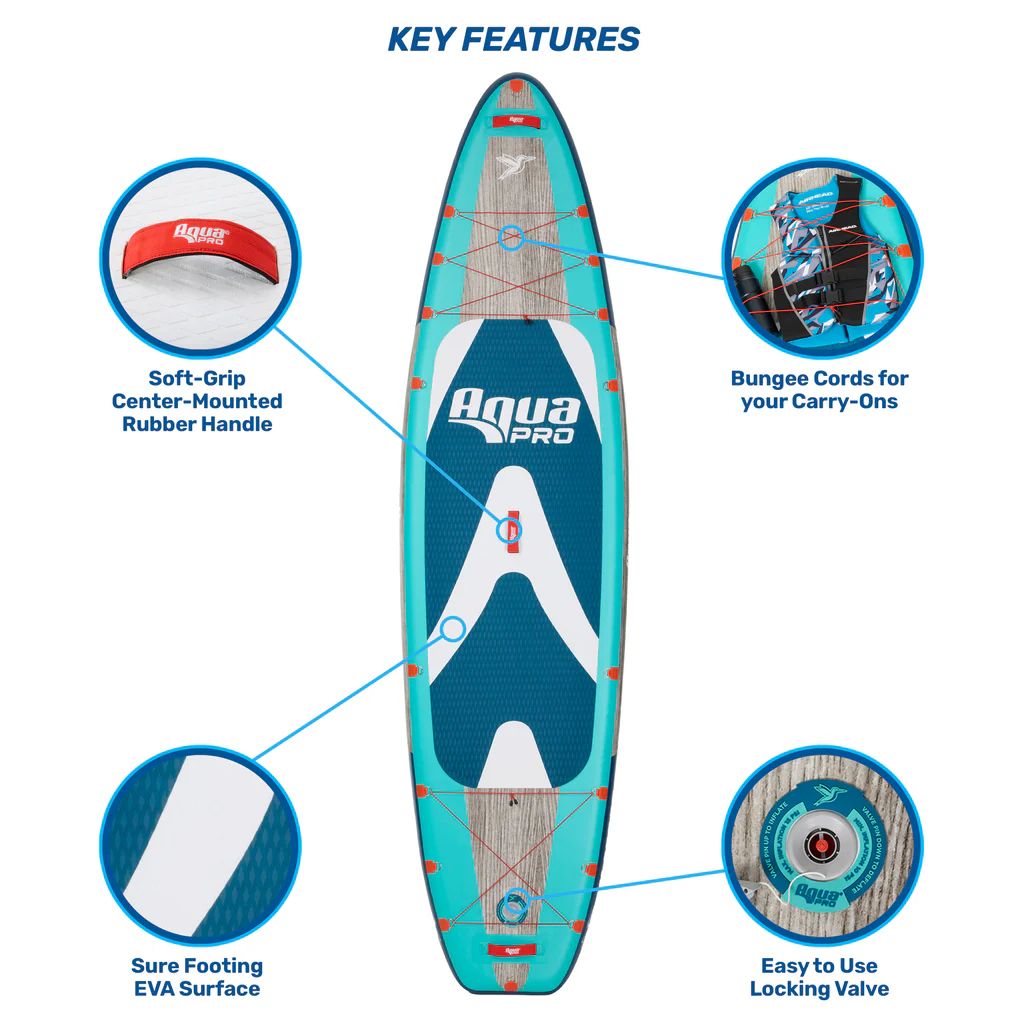 Aqua Pro 11' Halcyon Sport Inflatable Paddle Board with Backpack and Pump, Blue