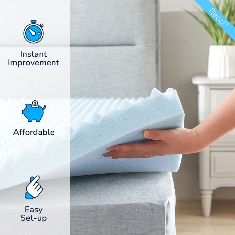 RECCI 2.5" Queen Egg Crate Memory Foam Mattress Topper