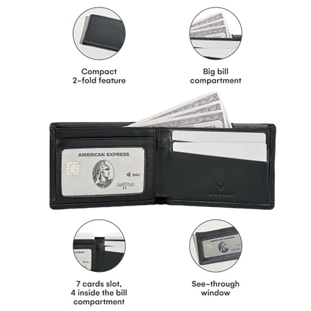 DONBOLSO Slim Leather Billfold Wallet, Black