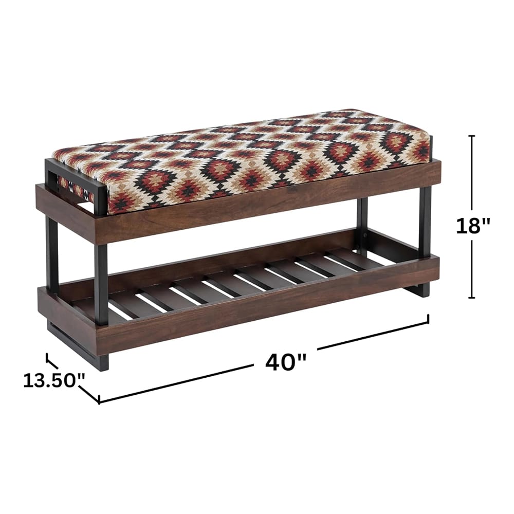 Albany Living Upholstered Bench with Shoe Rack, Red/Black