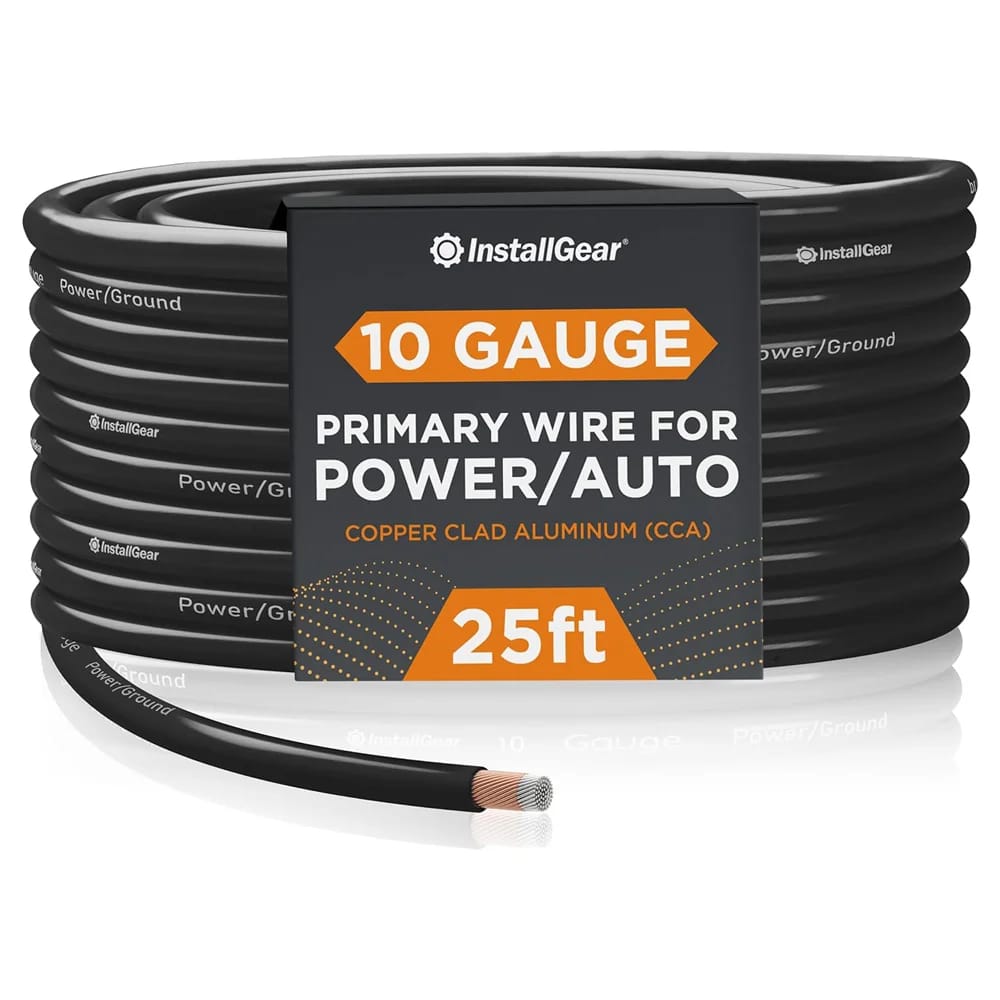 InstallGear 10 Gauge Wire Copper Clad Aluminum Cable, Black, 25 ft