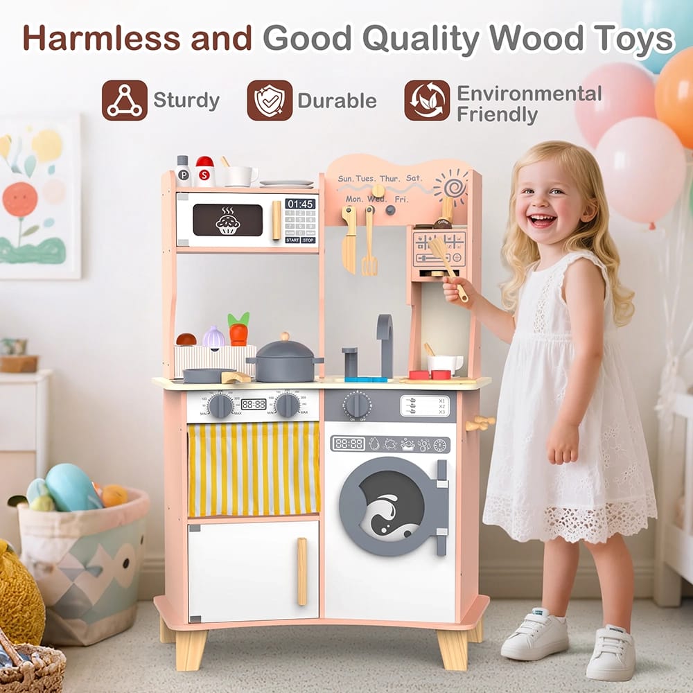 Large Wooden Kids Play Kitchen, Pink